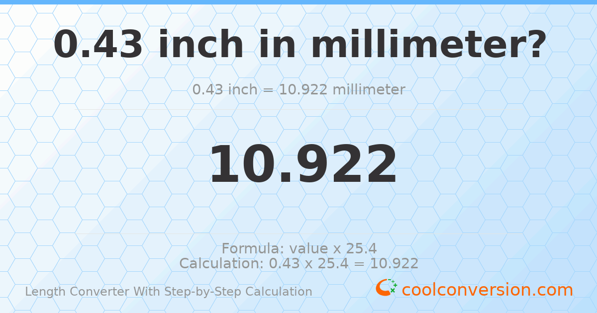 0.43 inches = 10.922 millimeters