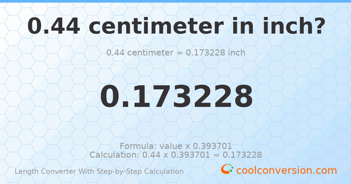 0.44 centimeters = 0.173228 inches