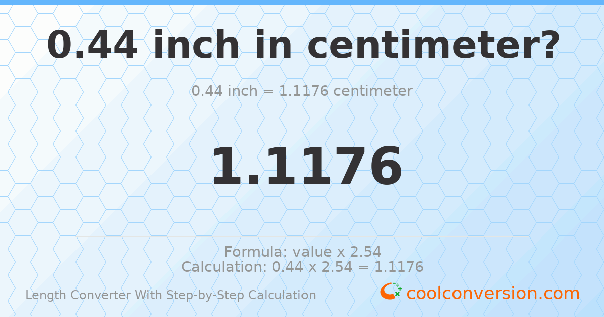 0.44 inches = 1.1176 centimeters