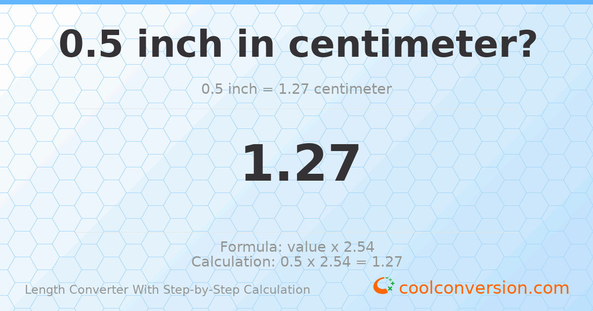 0.5 inches = 1.27 centimeters