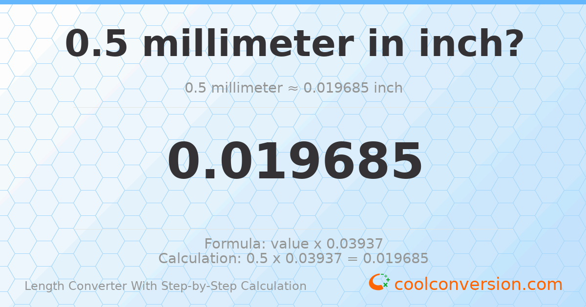 0.5 millimeters = 0.019685 inches