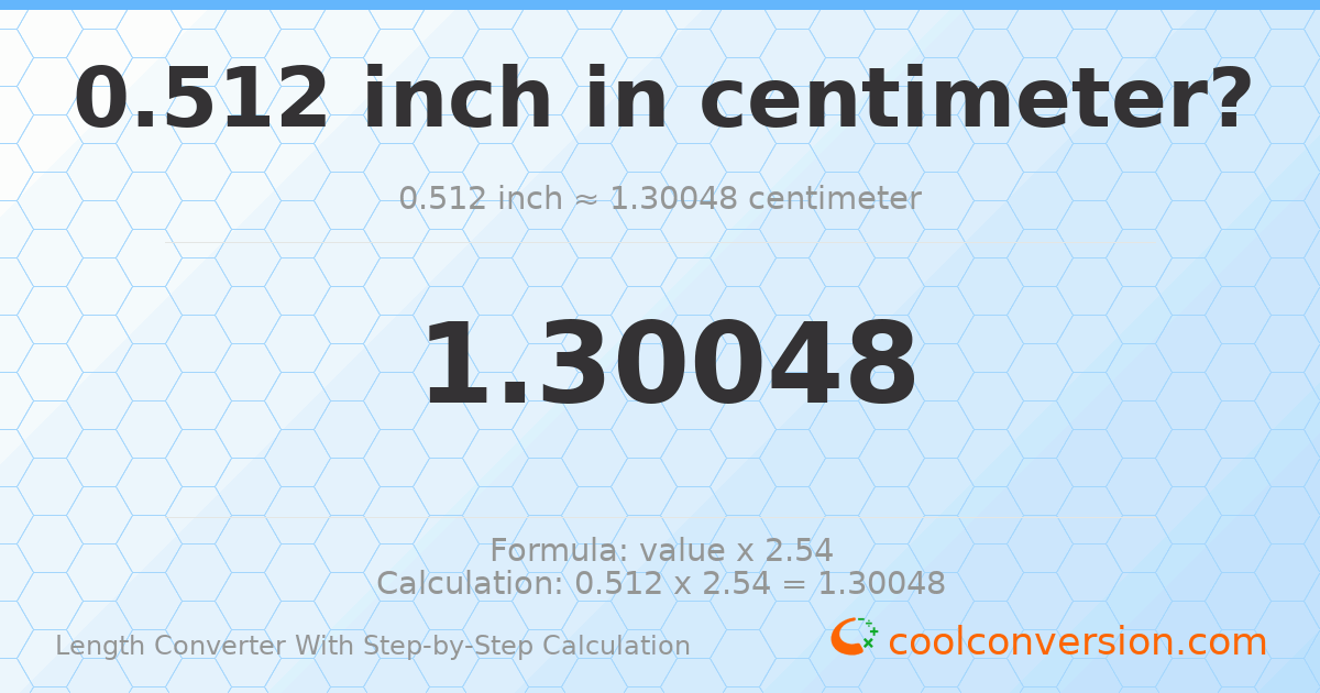 0.512 inches = 1.30048 centimeters