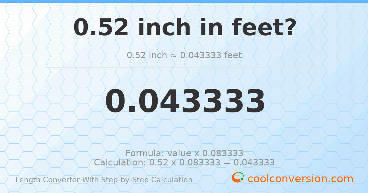 0.52 inches = 0.0433333 feet