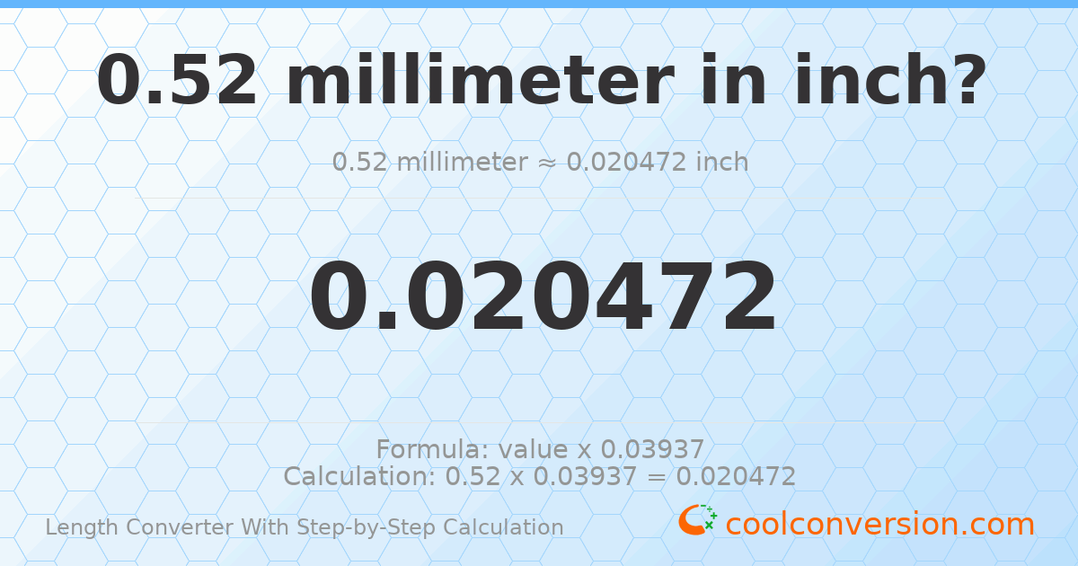 0.52 millimeters = 0.0204724 inches