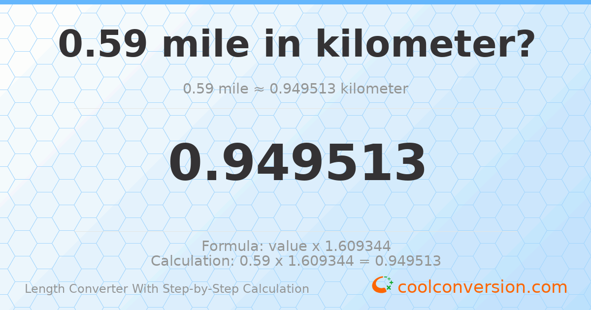 0.59 miles = 0.949513 kilometers