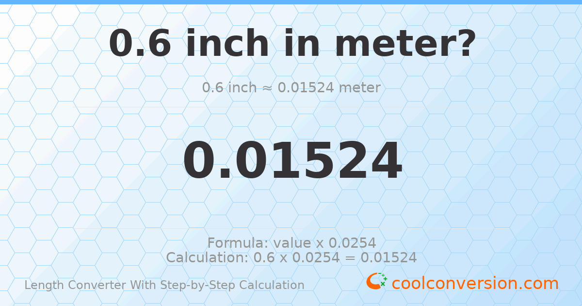 0.6 inches = 0.01524 meters