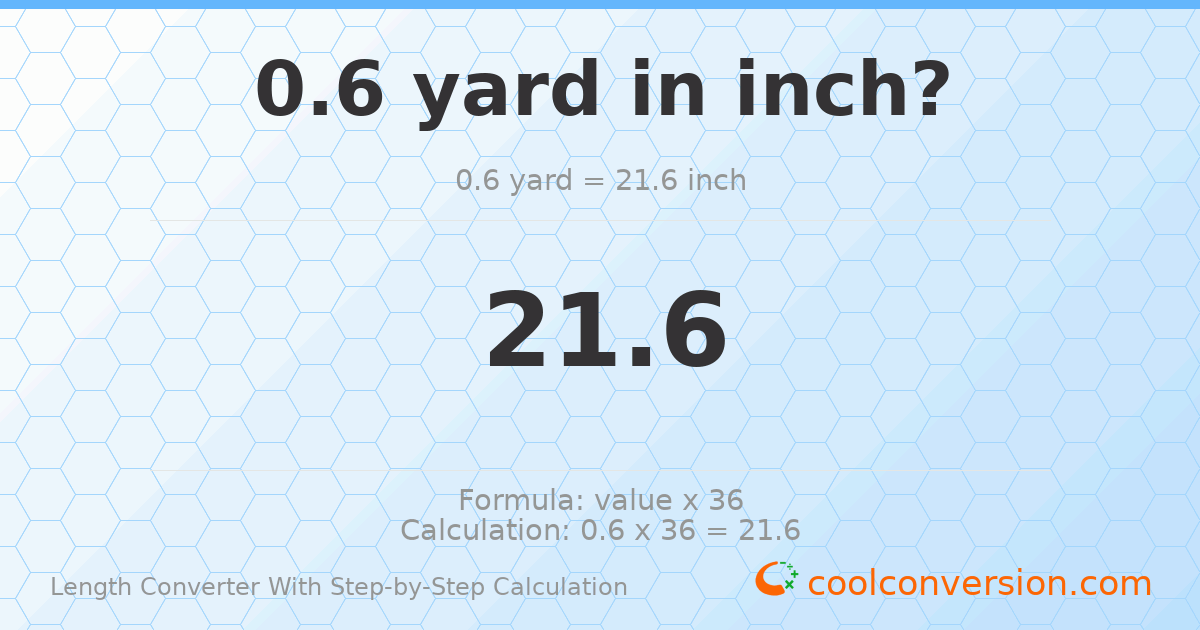 0.6 yards = 21.6 inches