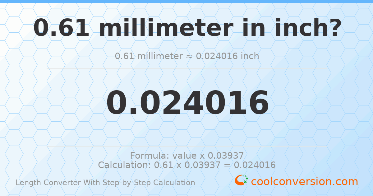 0.61 millimeters = 0.0240157 inches