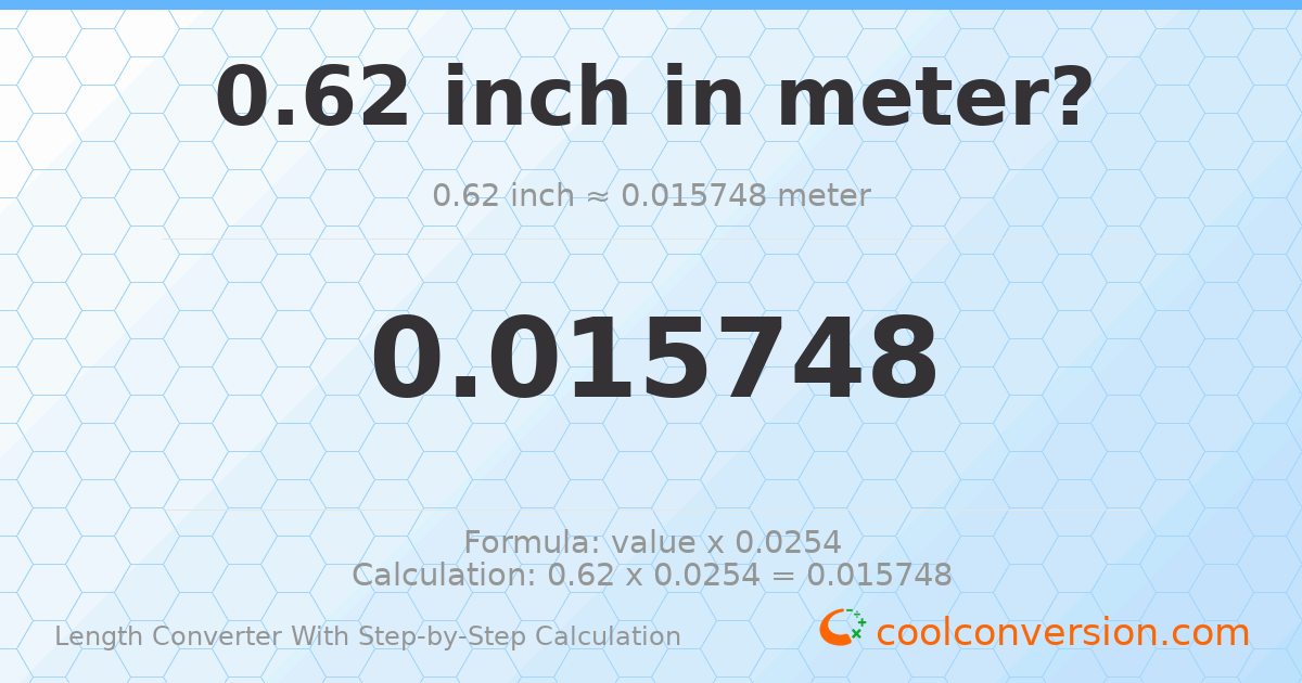 0.62 inches = 0.015748 meters