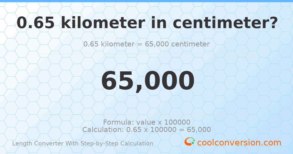 0.65 kilometers = 65000 centimeters