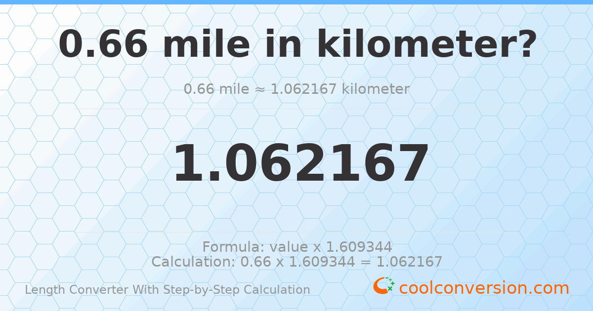 0.66 miles = 1.06217 kilometers