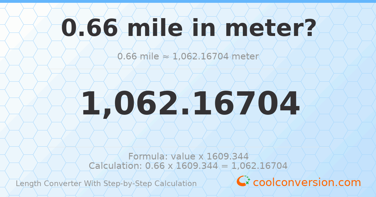 0.66 miles = 1062.17 meters