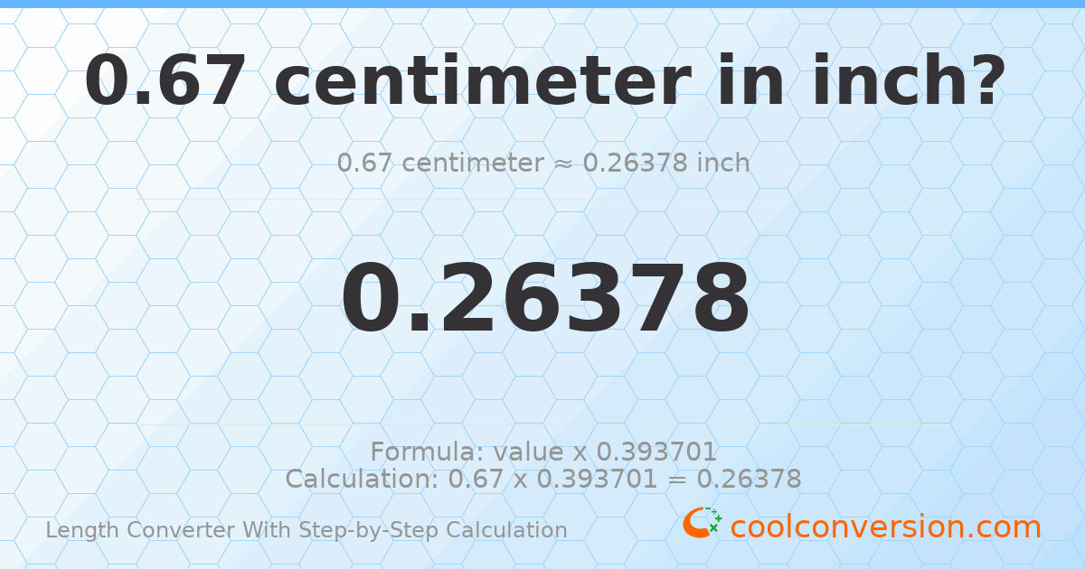 0.67 centimeters = 0.26378 inches