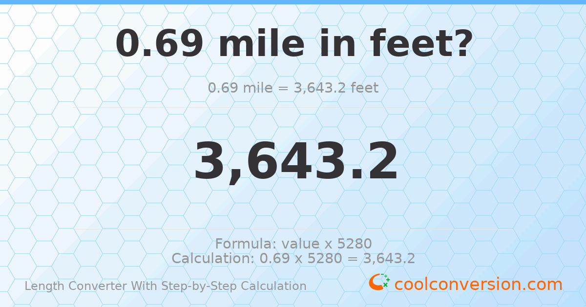 0.69 miles = 3643.2 feet