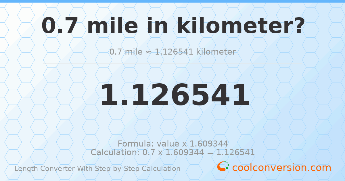 0.7 miles = 1.12654 kilometers