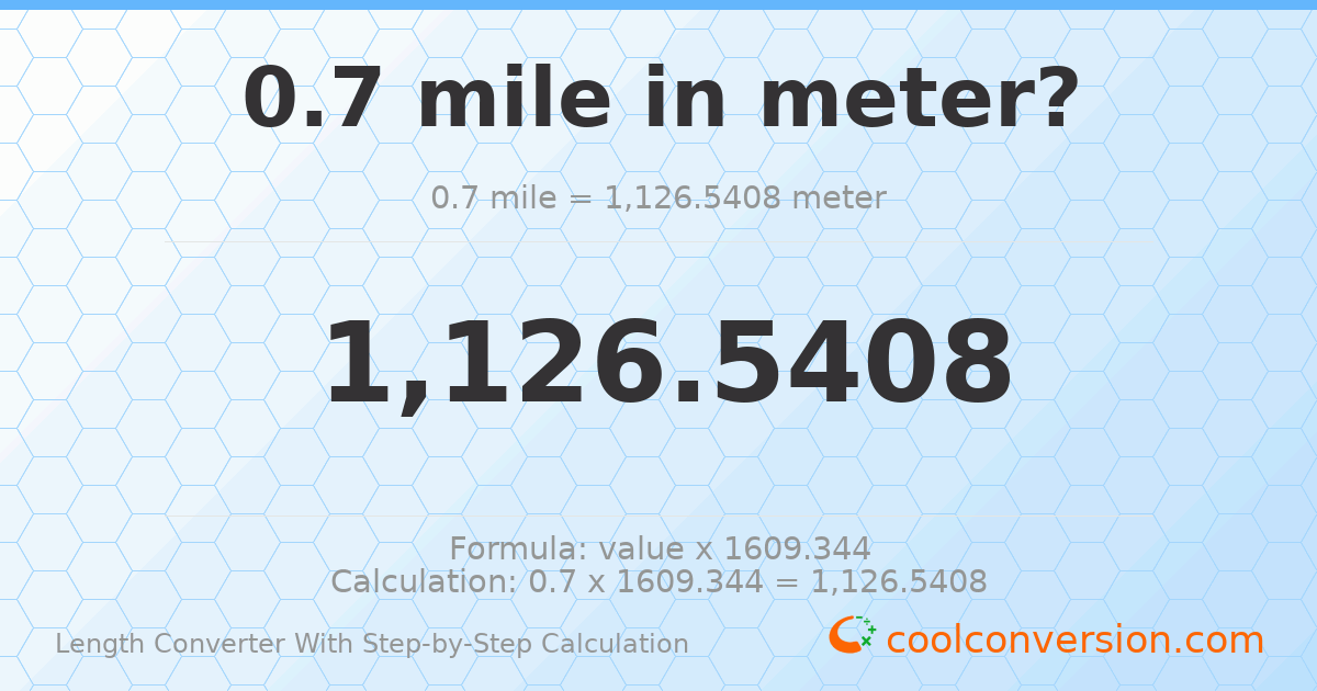 0.7 miles = 1126.54 meters