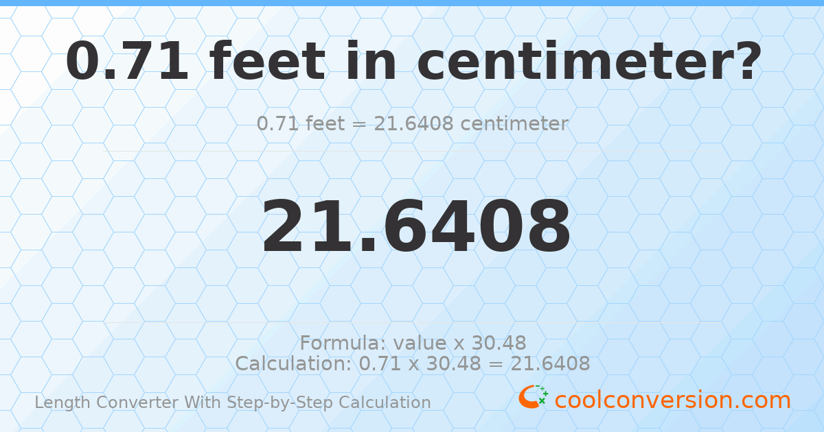 0.71 feet = 21.6408 centimeters