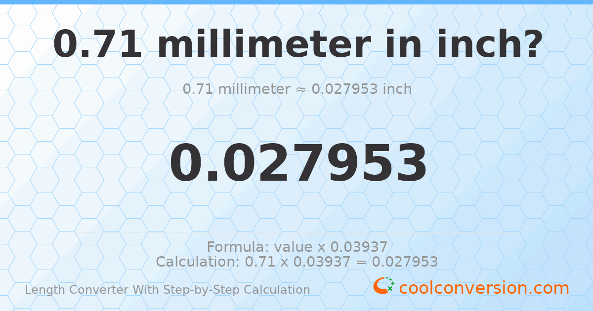 0.71 millimeters = 0.0279528 inches