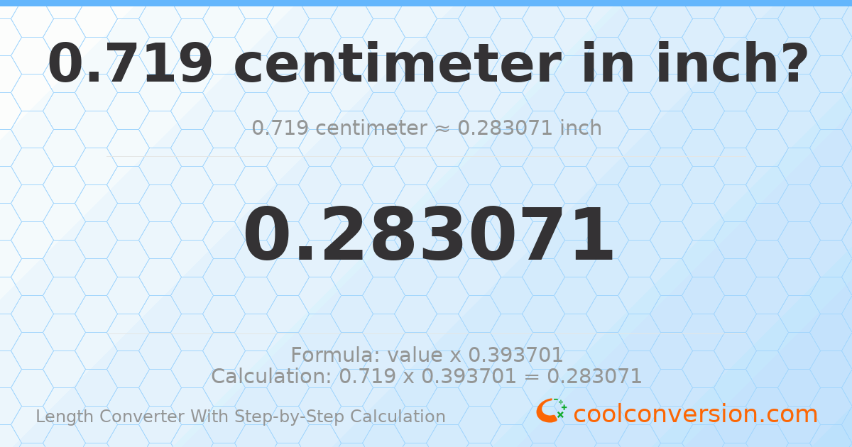 0.719 centimeters = 0.283071 inches