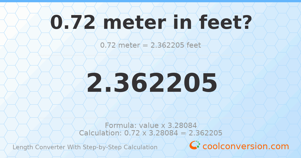 0.72 meters = 2.3622 feet