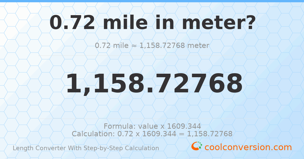 0.72 miles = 1158.73 meters
