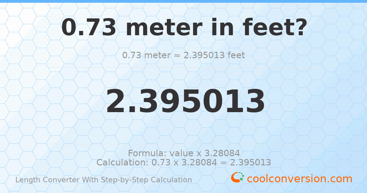 0.73 meters = 2.39501 feet