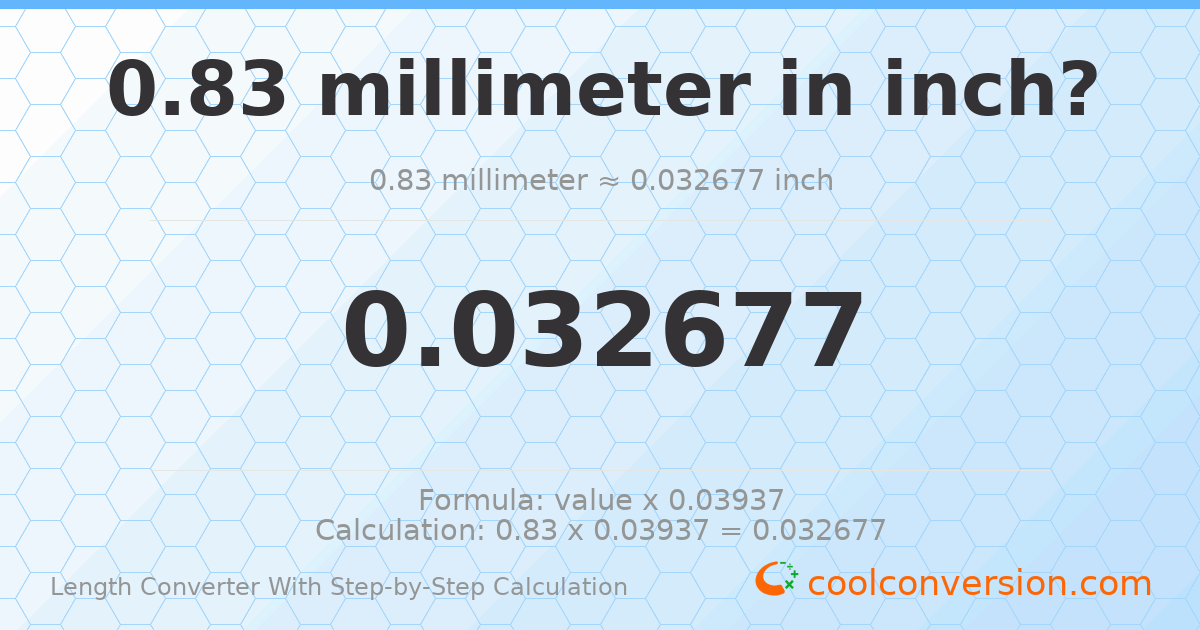 0.83 millimeters = 0.0326772 inches