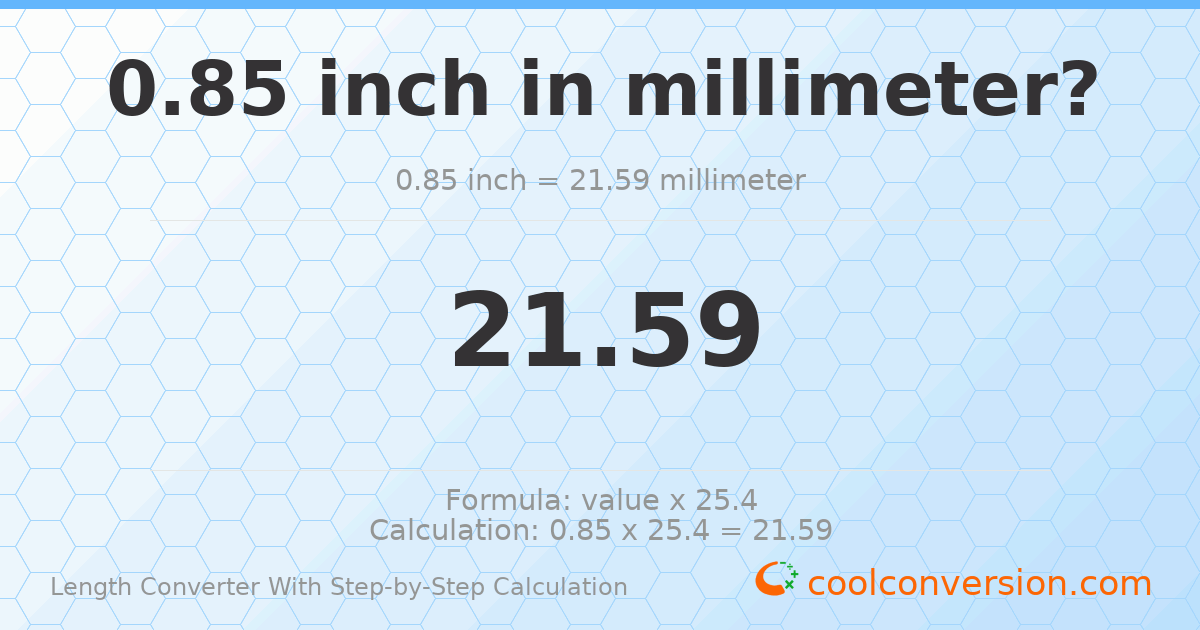 0.85 inches = 21.59 millimeters