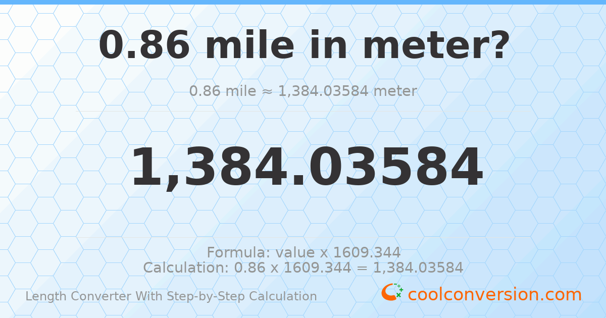 0.86 miles = 1384.04 meters