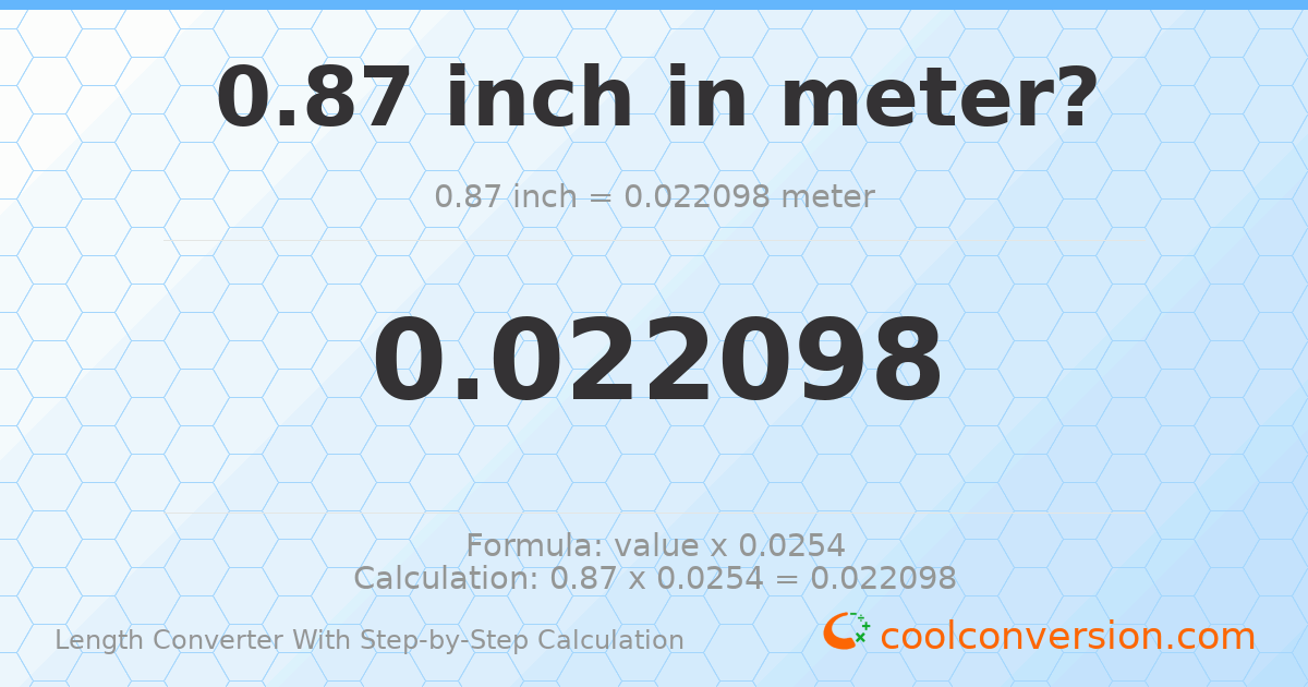 0.87 inches = 0.022098 meters
