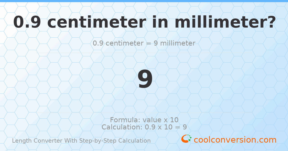 0.9 centimeters = 9 millimeters