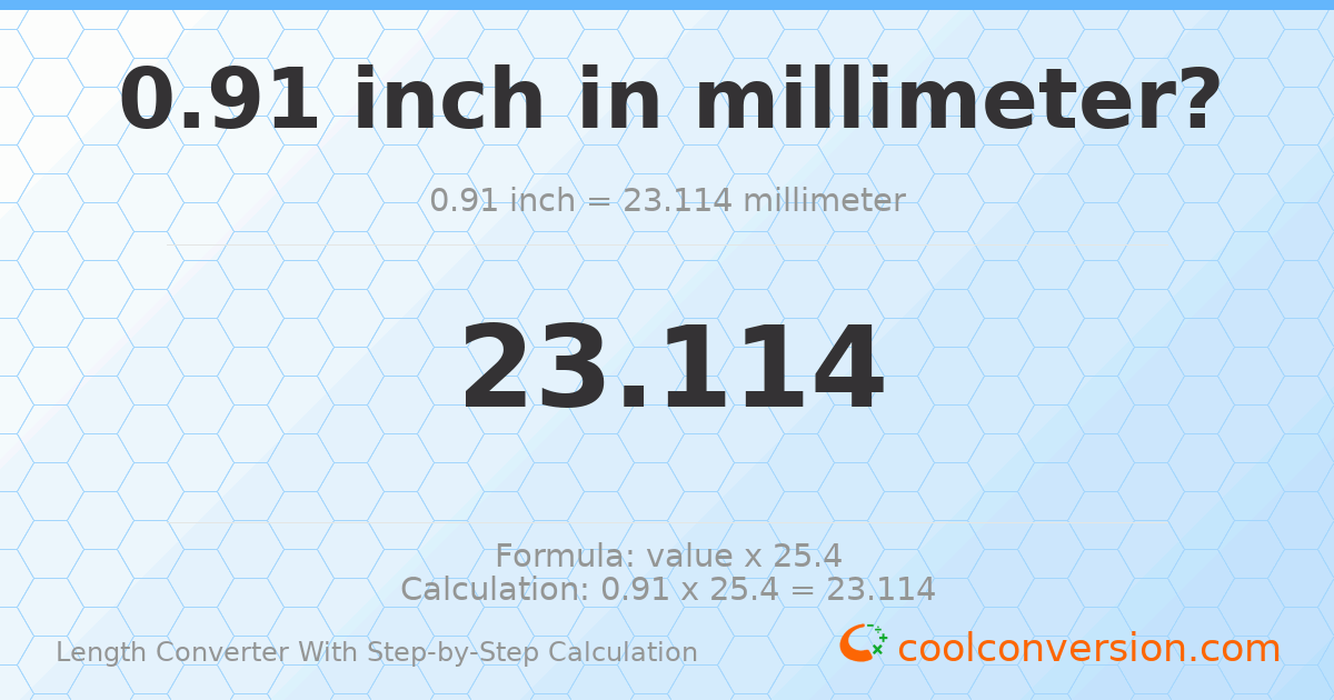 0.91 inches = 23.114 millimeters