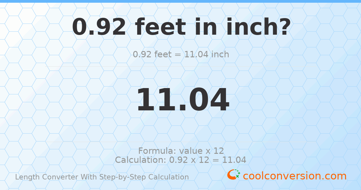 0.92 feet = 11.04 inches