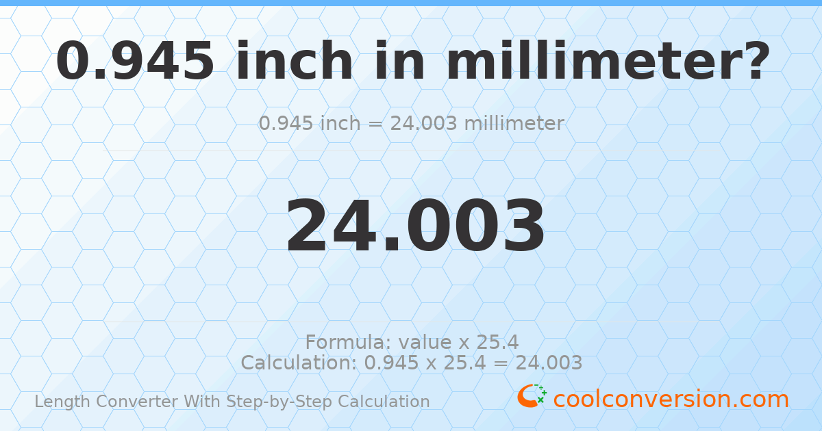 0.945 inches = 24.003 millimeters