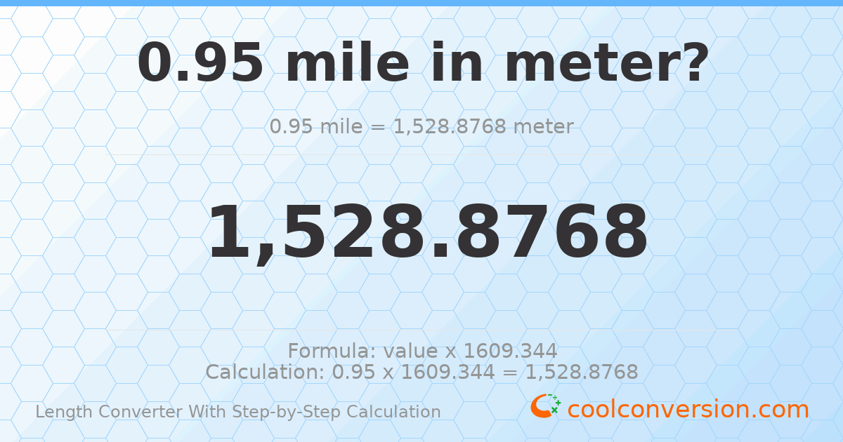 0.95 miles = 1528.88 meters