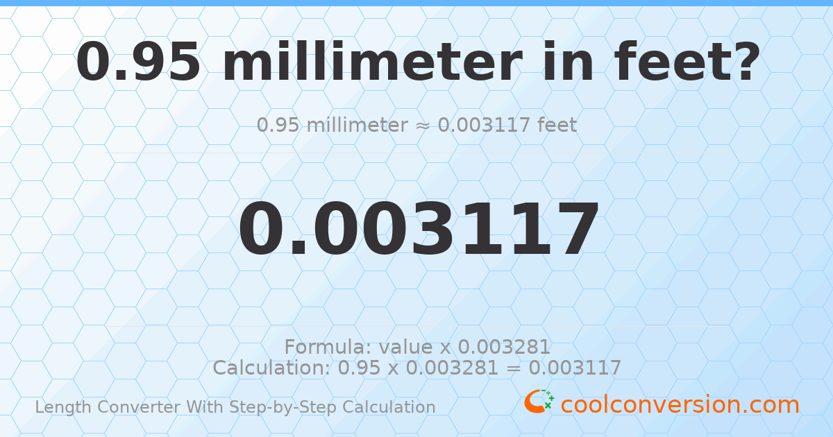 0.95 millimeters = 0.0031168 feet
