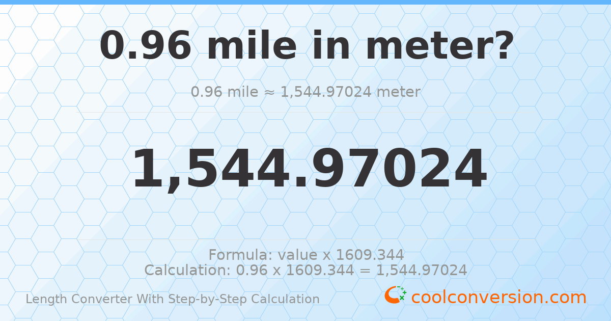 0.96 miles = 1544.97 meters