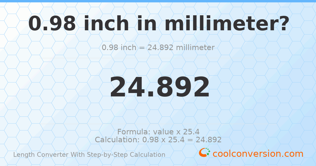 0.98 inches = 24.892 millimeters