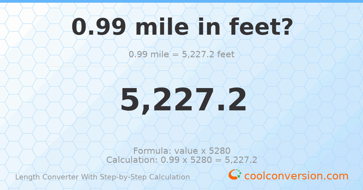 0.99 miles = 5227.2 feet