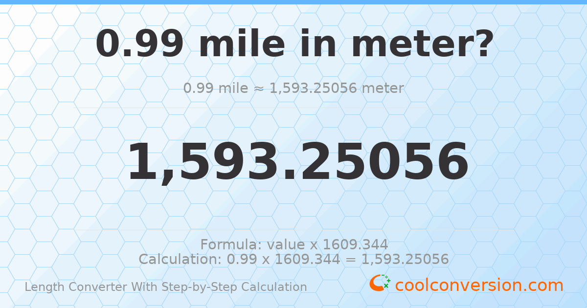 0.99 miles = 1593.25 meters