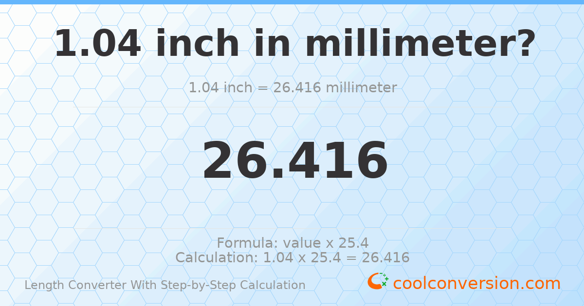 1.04 inches = 26.416 millimeters