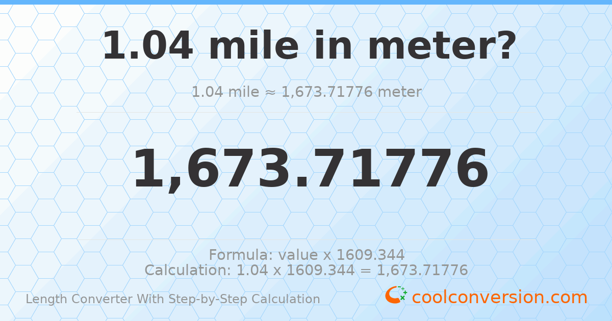 1.04 miles = 1673.72 meters