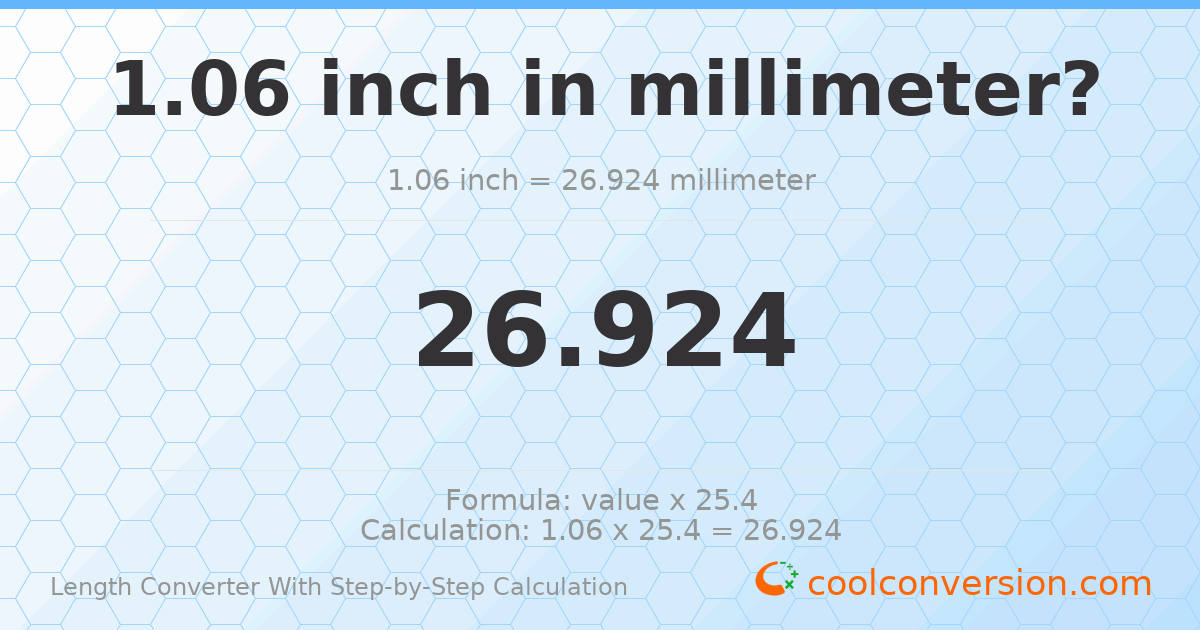 1.06 inches = 26.924 millimeters