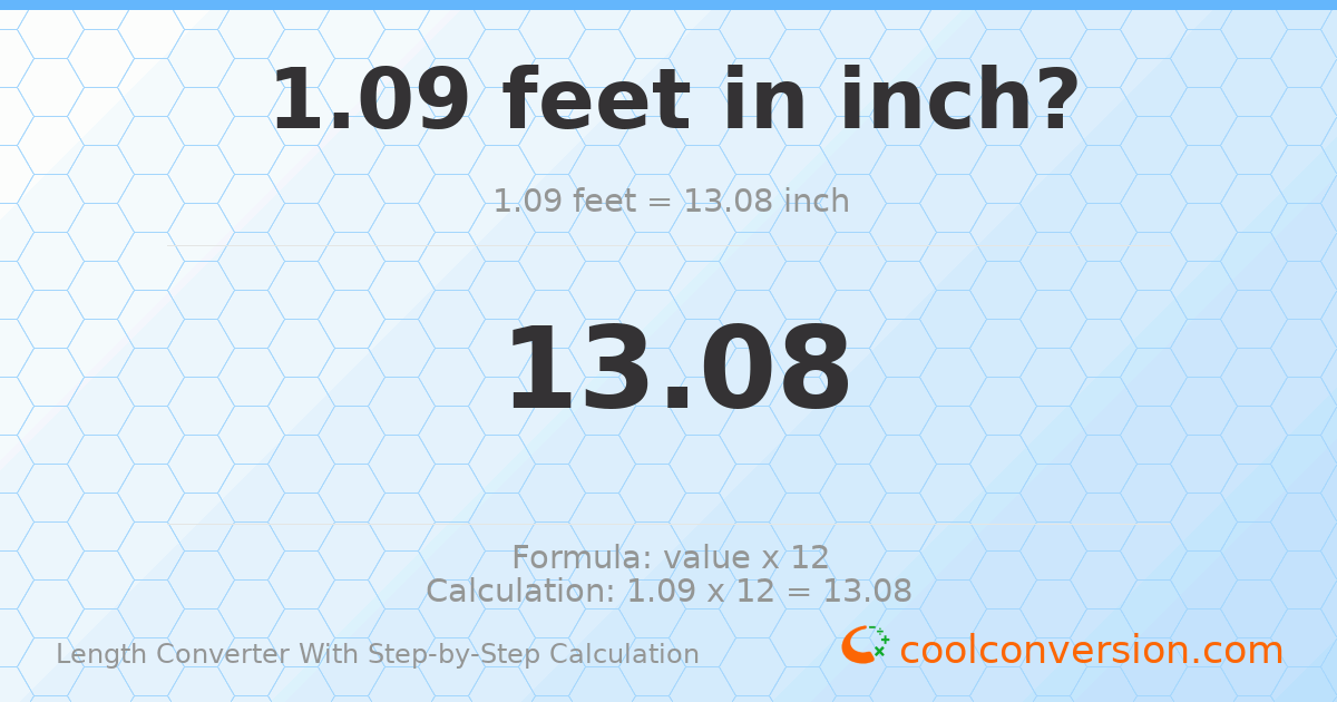 1.09 feet = 13.08 inches