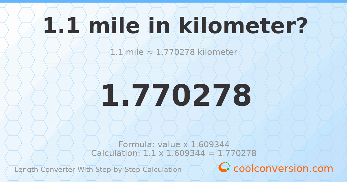 1.1 miles = 1.77028 kilometers