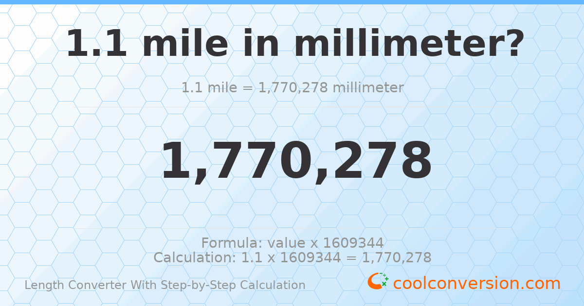 1.1 miles = 1770280 millimeters