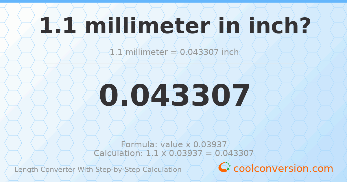 1.1 millimeters = 0.0433071 inches