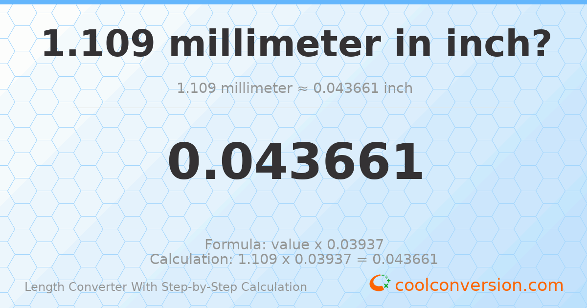1.109 millimeters = 0.0436614 inches