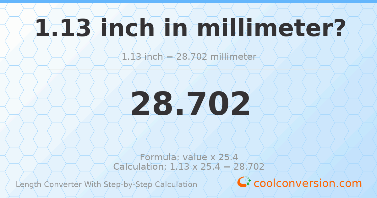 1.13 inches = 28.702 millimeters