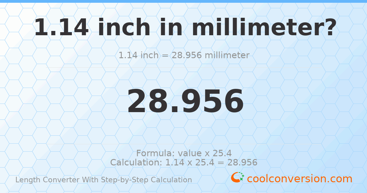 1.14 inches = 28.956 millimeters